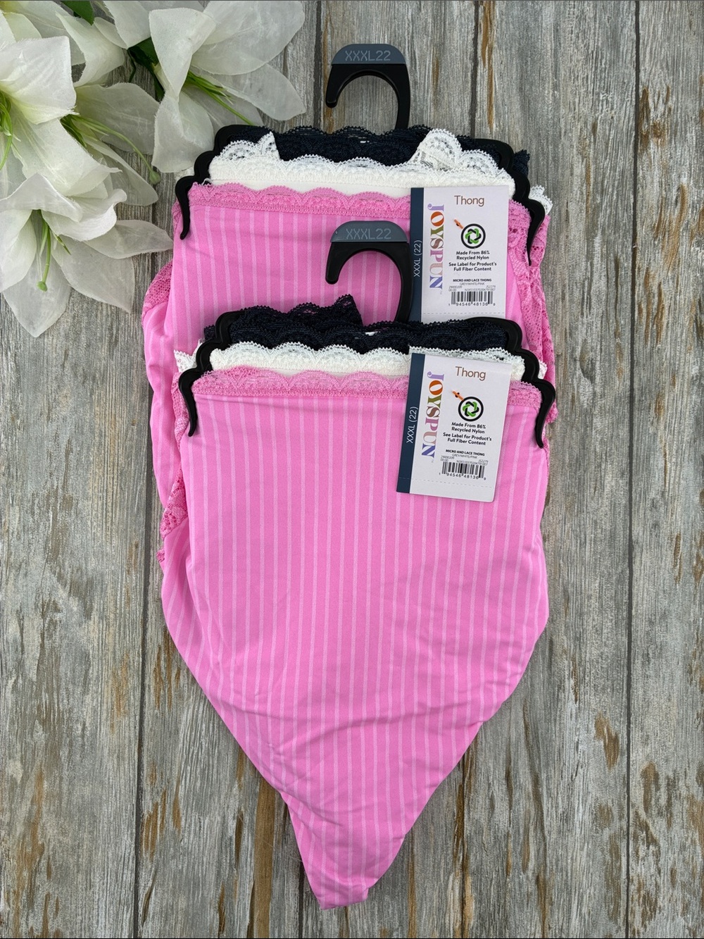 Women’s Microfiber & Lace Thong Panty Underwear 2, 3-Packs Size XXXL